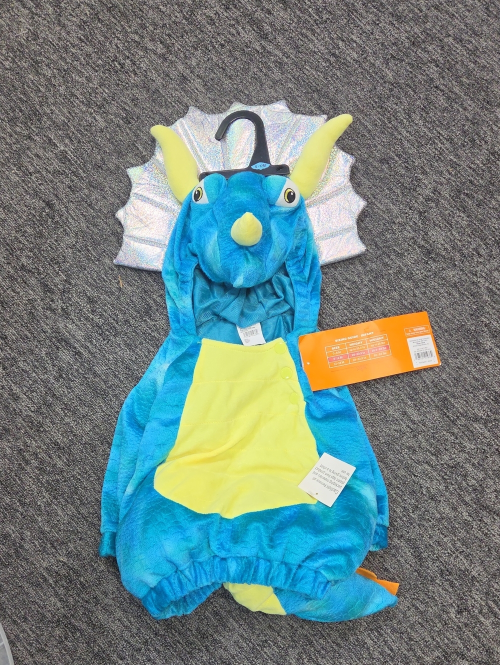 Blue Triceratops Kids Halloween Costume with Yellow Accents - Picture 2 of 6
